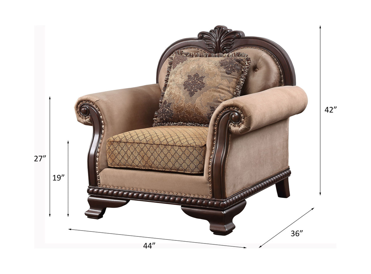 Chateau De Ville - Chair With Pillow (Same Lv01590) - Fabric & Espresso, alternate view 4 with wood construction