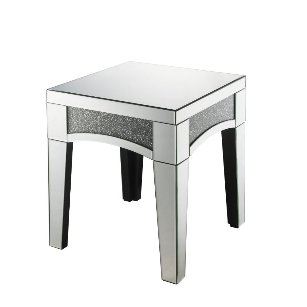 Noralie - 20" X 20" End Table - Mirrored & Faux Diamonds, product view with wood construction