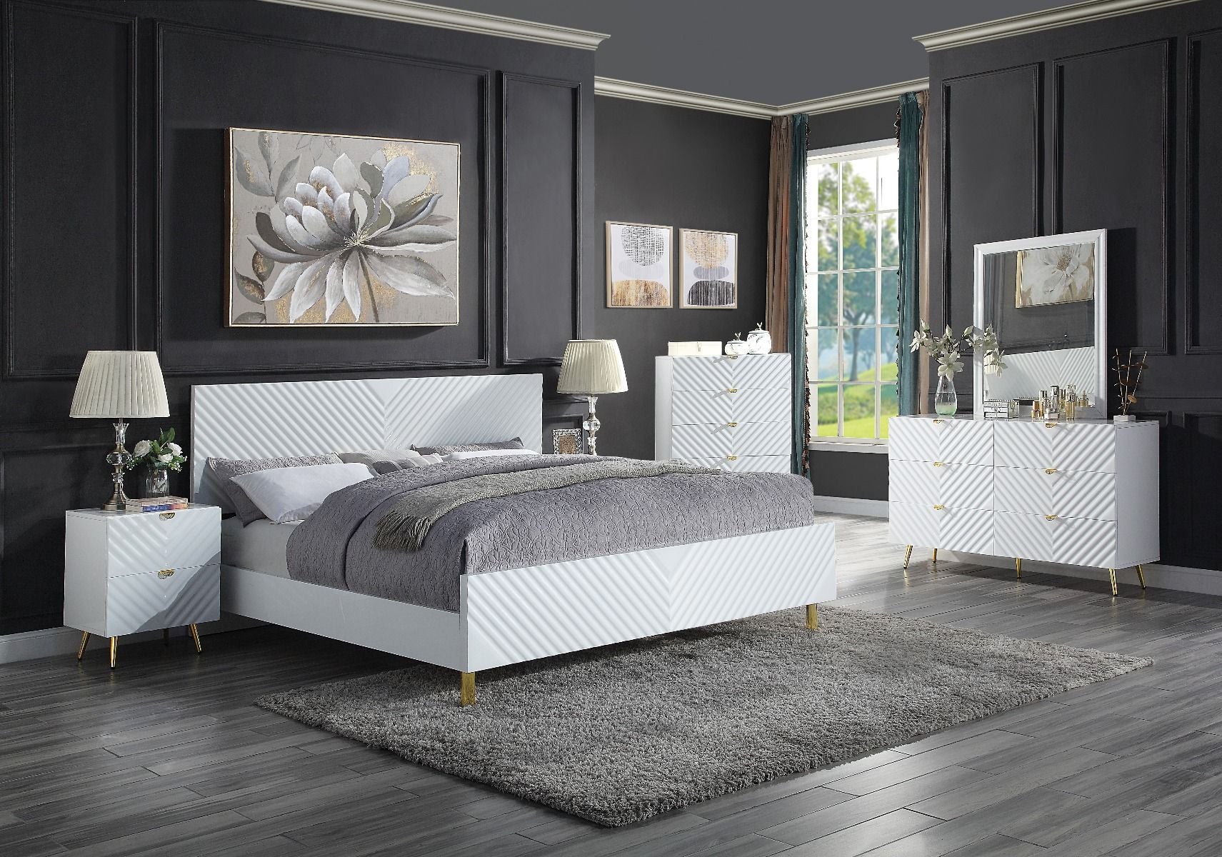 Gaines - 55" Dresser - White High Gloss, alternate view 5 with metal