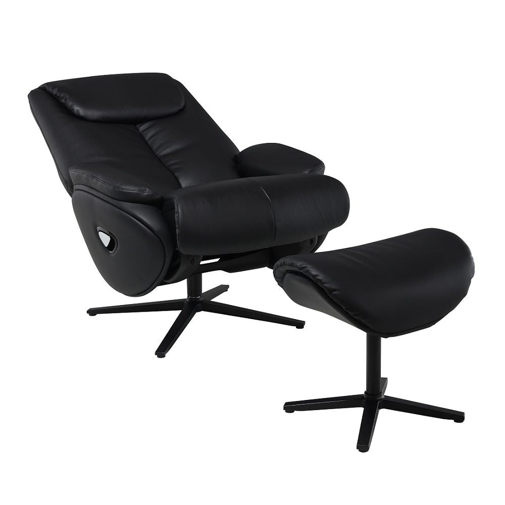Labonita - Motion Accent Chair With Swivel & Ottoman - Black Top Grain Leather & Black, alternate view 3