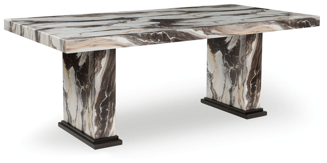 Jeshina - Dining Table - Dark Brown / Beige, product view with polyester fabric