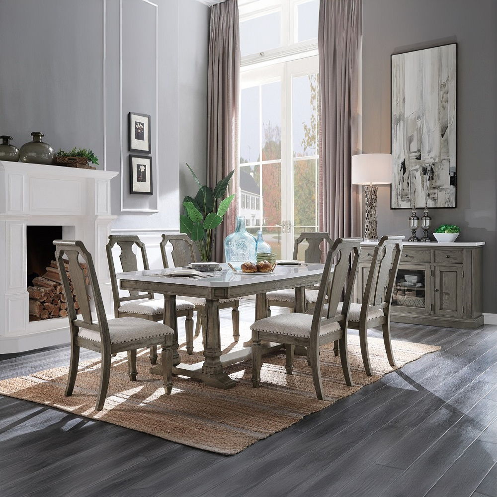 Zumala - Side Chair (Set of 2) - Beige Linen & Weathered Oak, alternate view 2 with wood construction