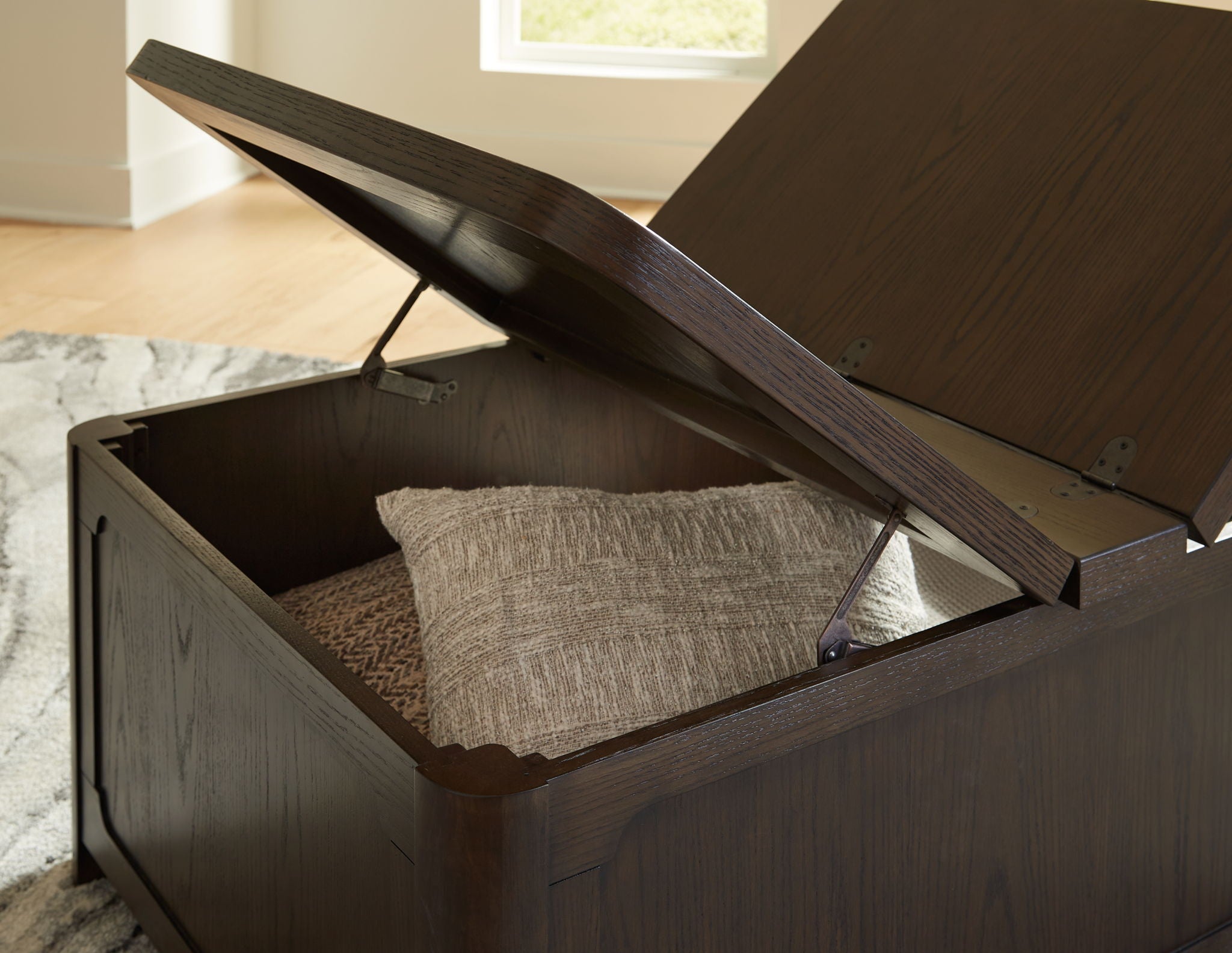 Breckington - Cocktail Table With Storage - Dark Brown, alternate view 5 with wood construction