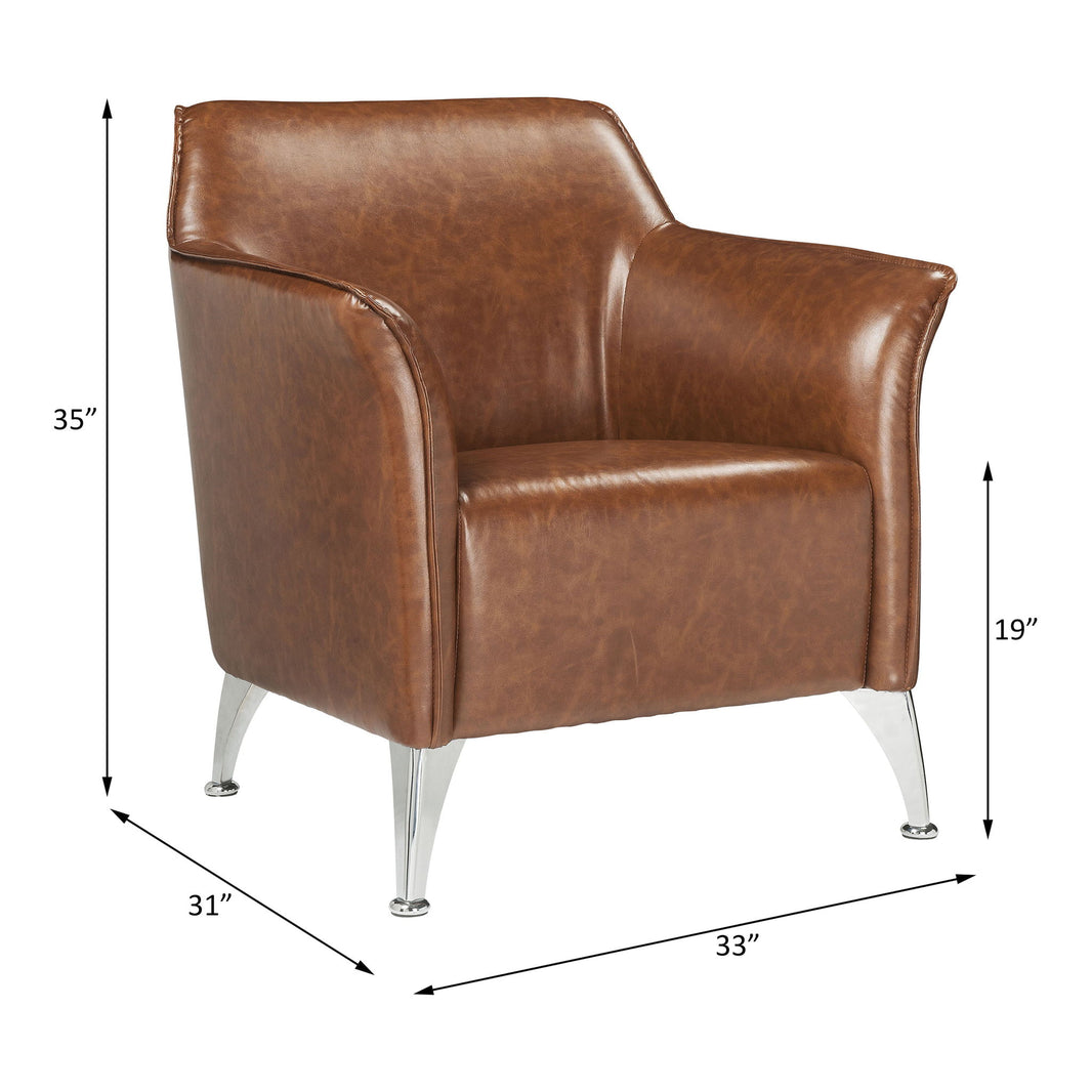 Teague - Accent Chair - Brown Synthetic Leather, alternate view 2 with metal