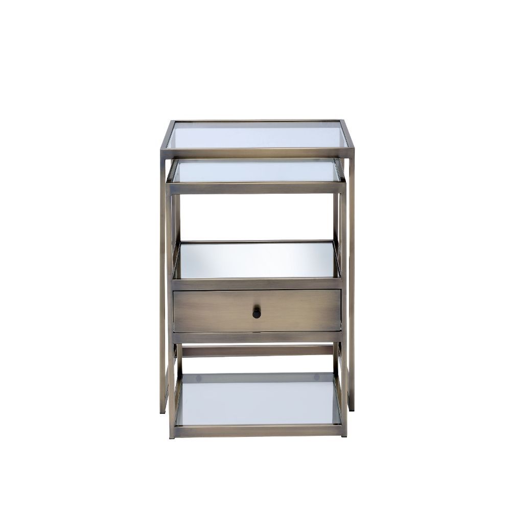 Enca - Nesting Table Set - Clear Glass & Antique Brass, alternate view 5 with wood construction