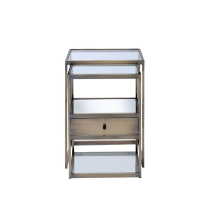 Enca - Nesting Table Set - Clear Glass & Antique Brass, alternate view 5 with wood construction