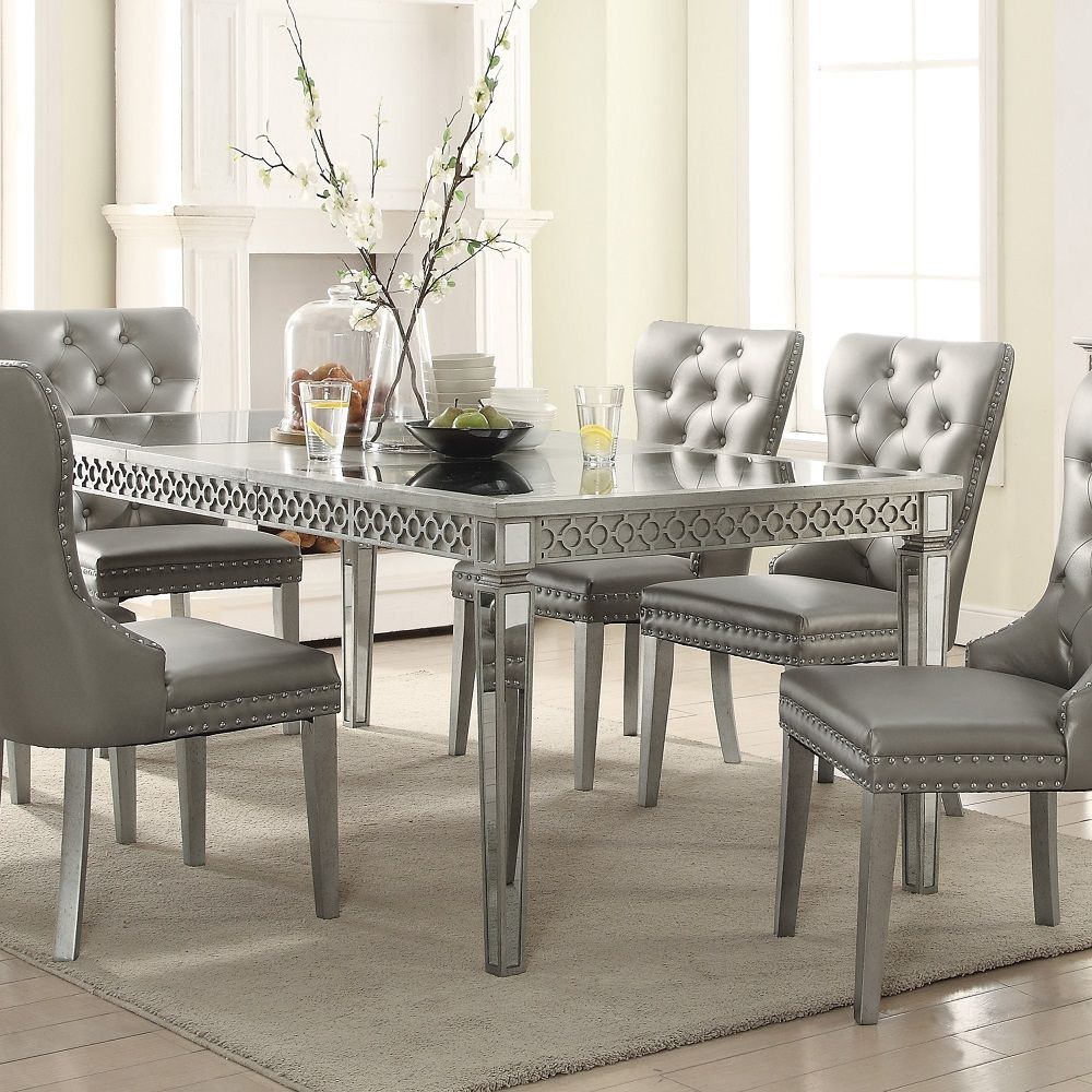 Kacela - Dining Table - Mirrored & Champagne, product view with wood construction