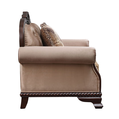Chateau De Ville - Loveseat With 3 Pillows (Same Lv01589) - Fabric & Espresso, alternate view 6 with wood construction