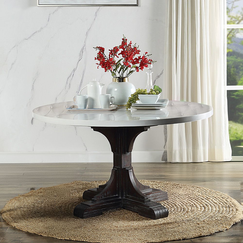 Gerardo - Dining Table - White Marble Top & Weathered Espresso, alternate view 2 with wood construction