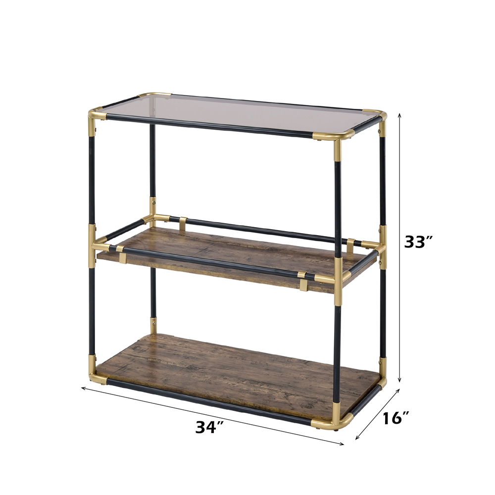Heleris - Console Table - Smoky Glass Top & Black & Gold, alternate view 2 with wood construction