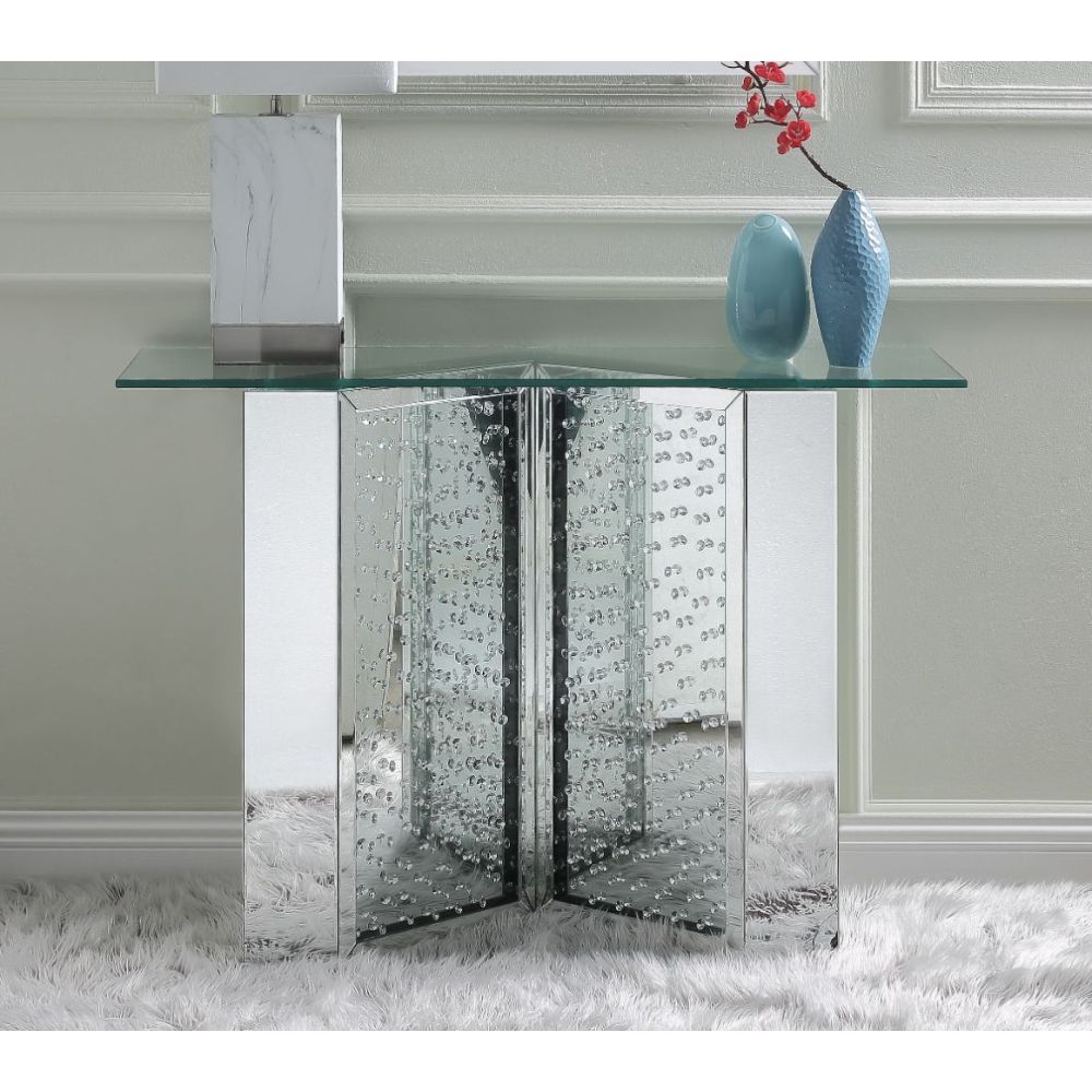 Nysa - 45" X 32" Console Table - Mirrored & Faux Crystals, product view with wood construction