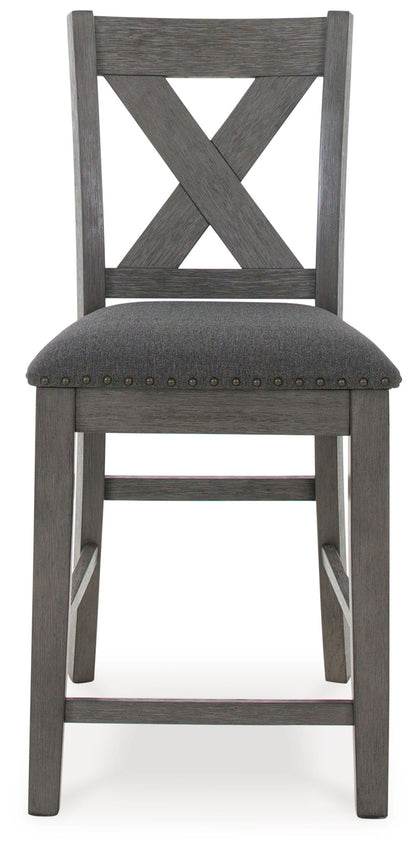 Caitbrook - Rect Drm Counter Table Set (Set of 7) - Gray, alternate view 3 with polyester fabric