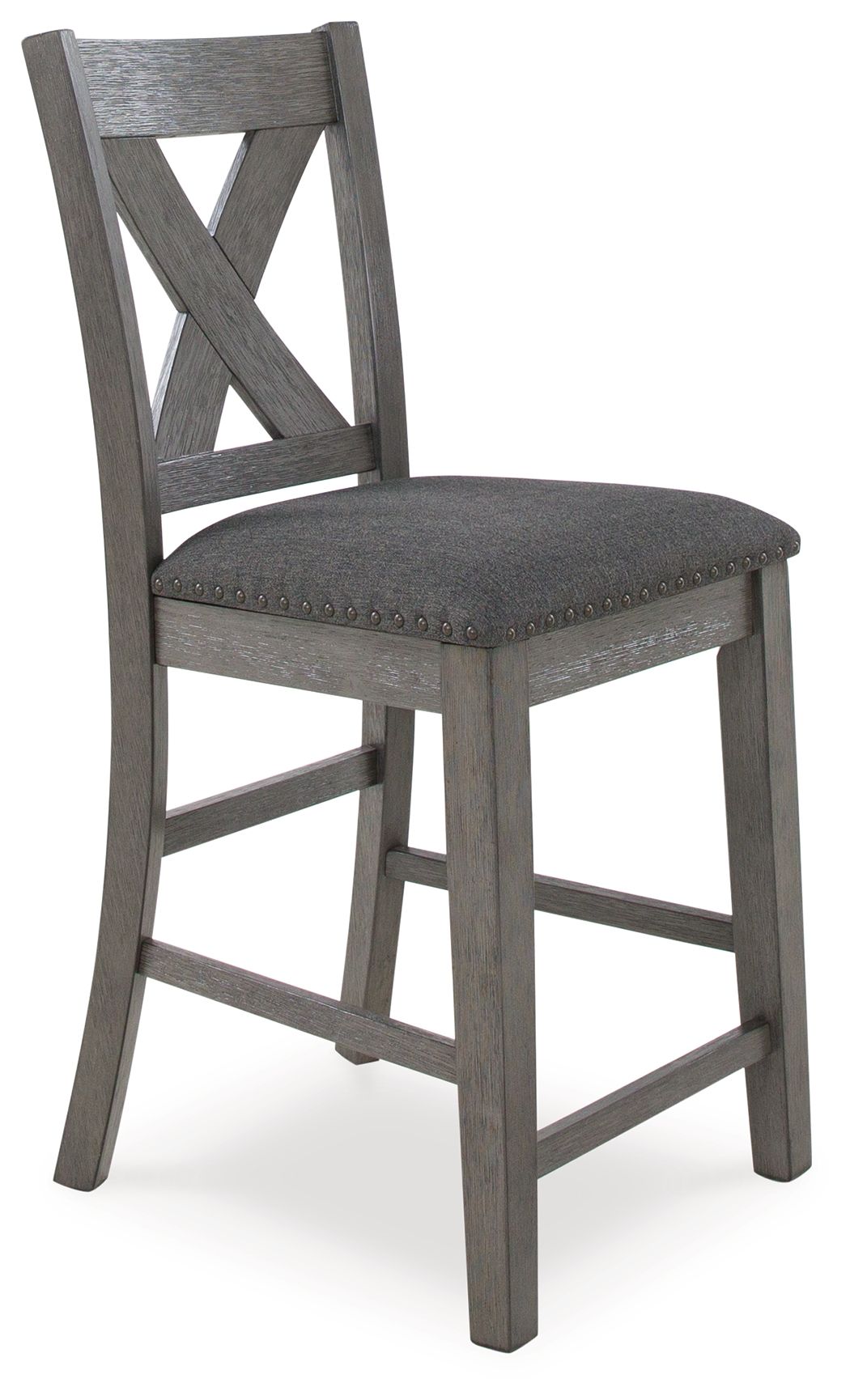 Caitbrook - Rect Drm Counter Table Set (Set of 7) - Gray, alternate view 4 with polyester fabric