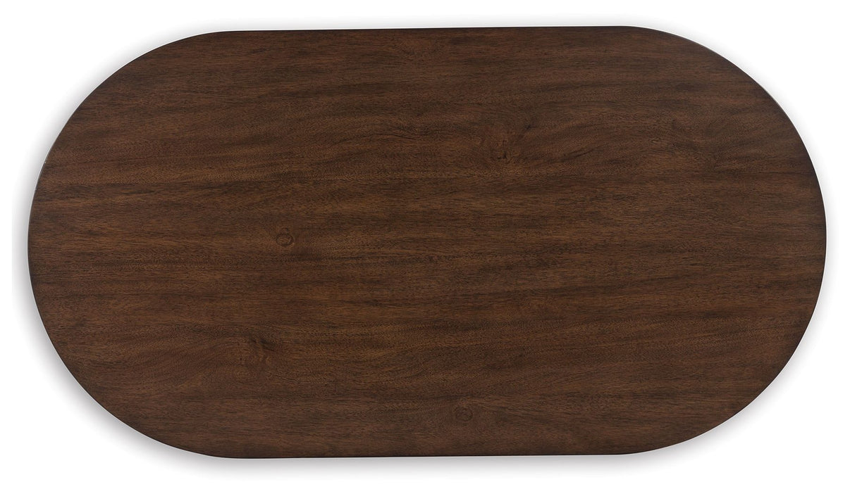 Korestone - Oval Cocktail Table - Dark Brown, alternate view 5 with wood construction