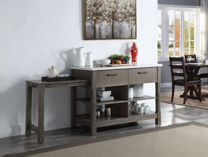 Feivel - Kitchen Island With Pull Out Table - Marble Top & Rustic Oak, alternate view 5 with wood construction