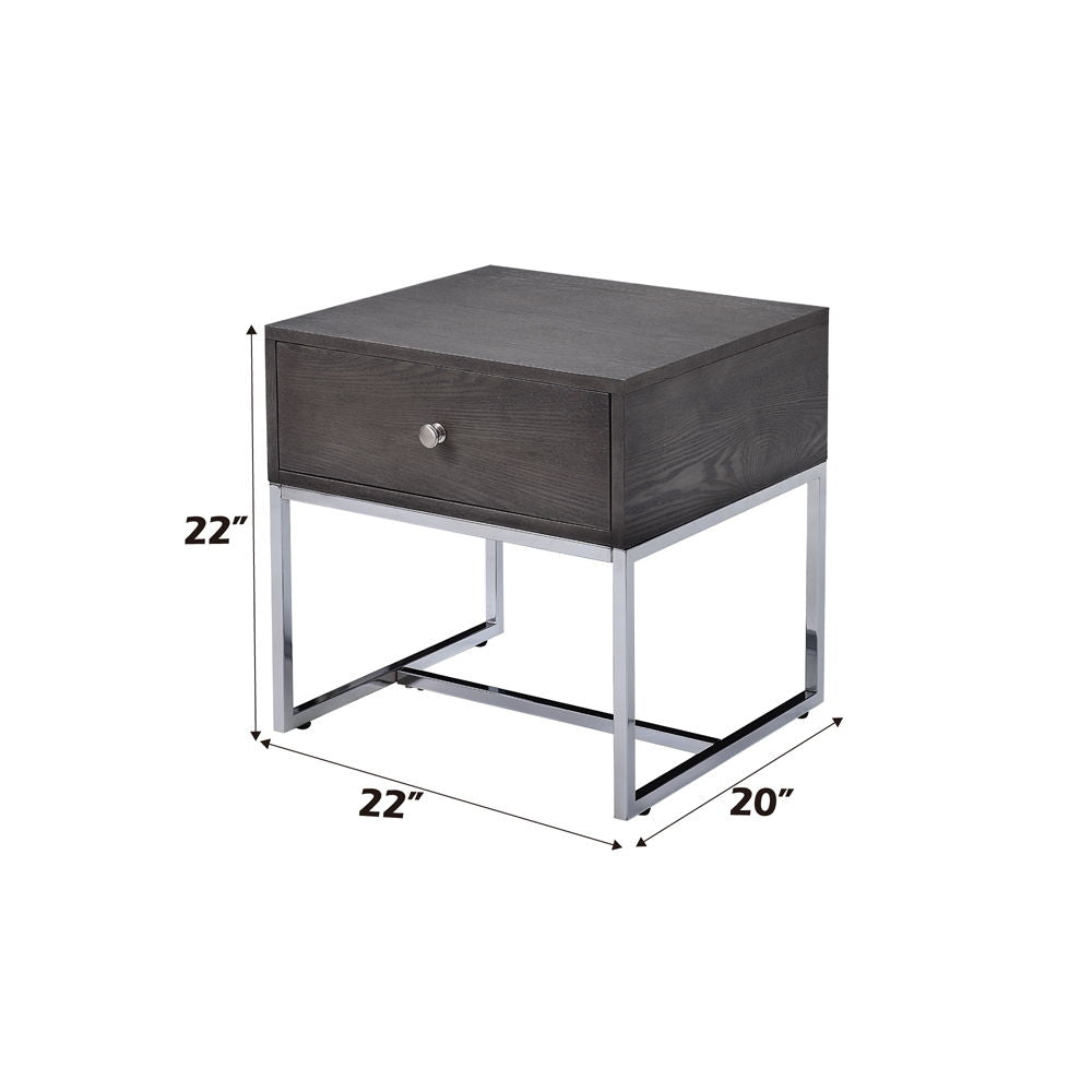 Iban - End Table - Gray Oak & Chrome, alternate view 5 with wood construction