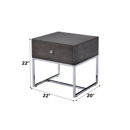 Iban - End Table - Gray Oak & Chrome, alternate view 5 with wood construction