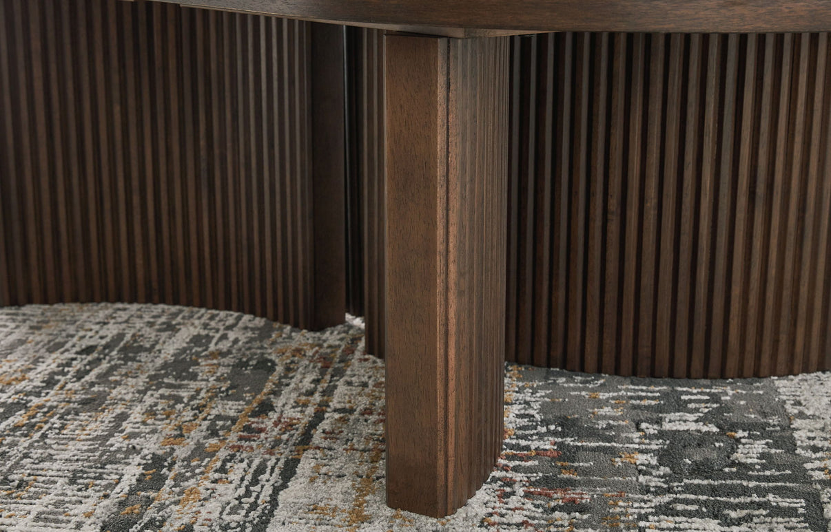 Korestone - Oval Cocktail Table - Dark Brown, alternate view 6 with wood construction