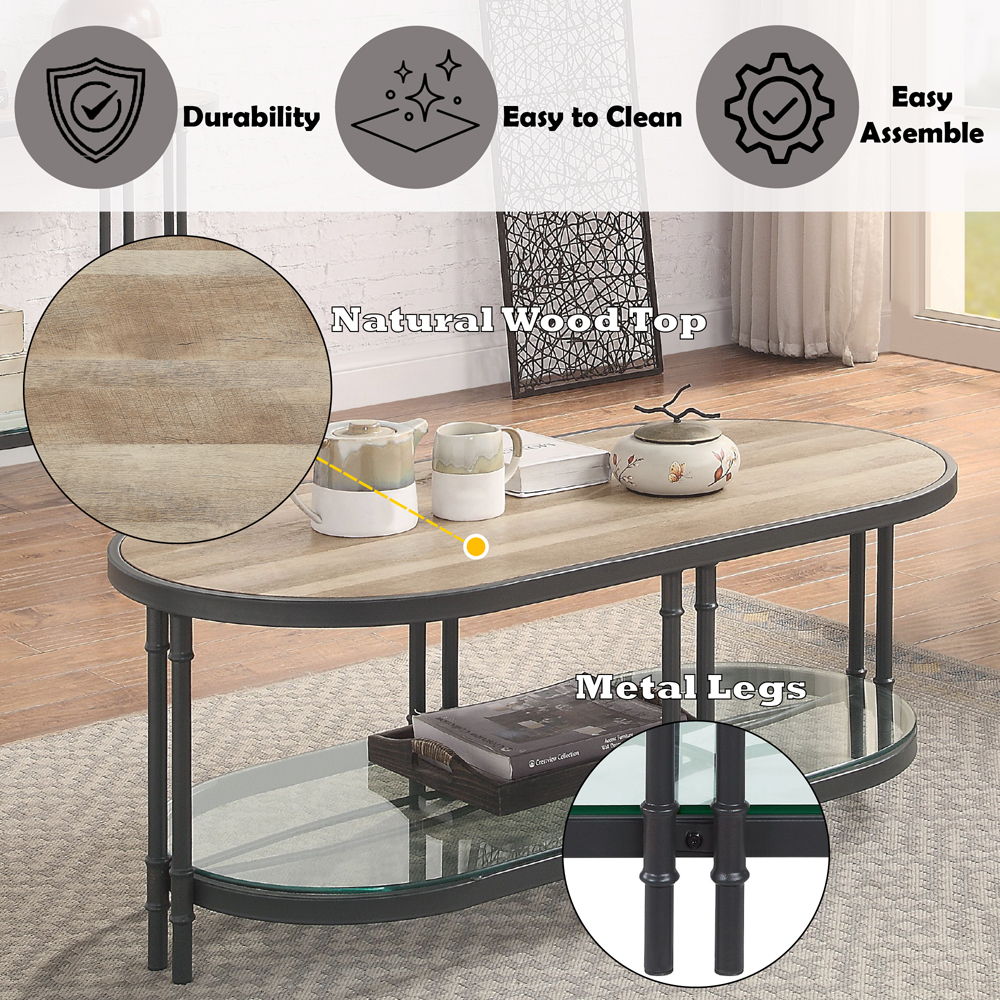 Brantley - Coffee Table - Oak & Sandy Black, alternate view 4 with glass