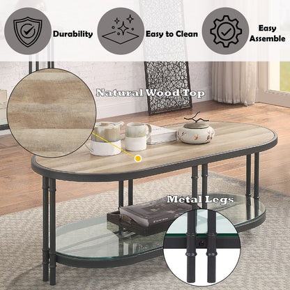 Brantley - Coffee Table - Oak & Sandy Black, alternate view 4 with glass