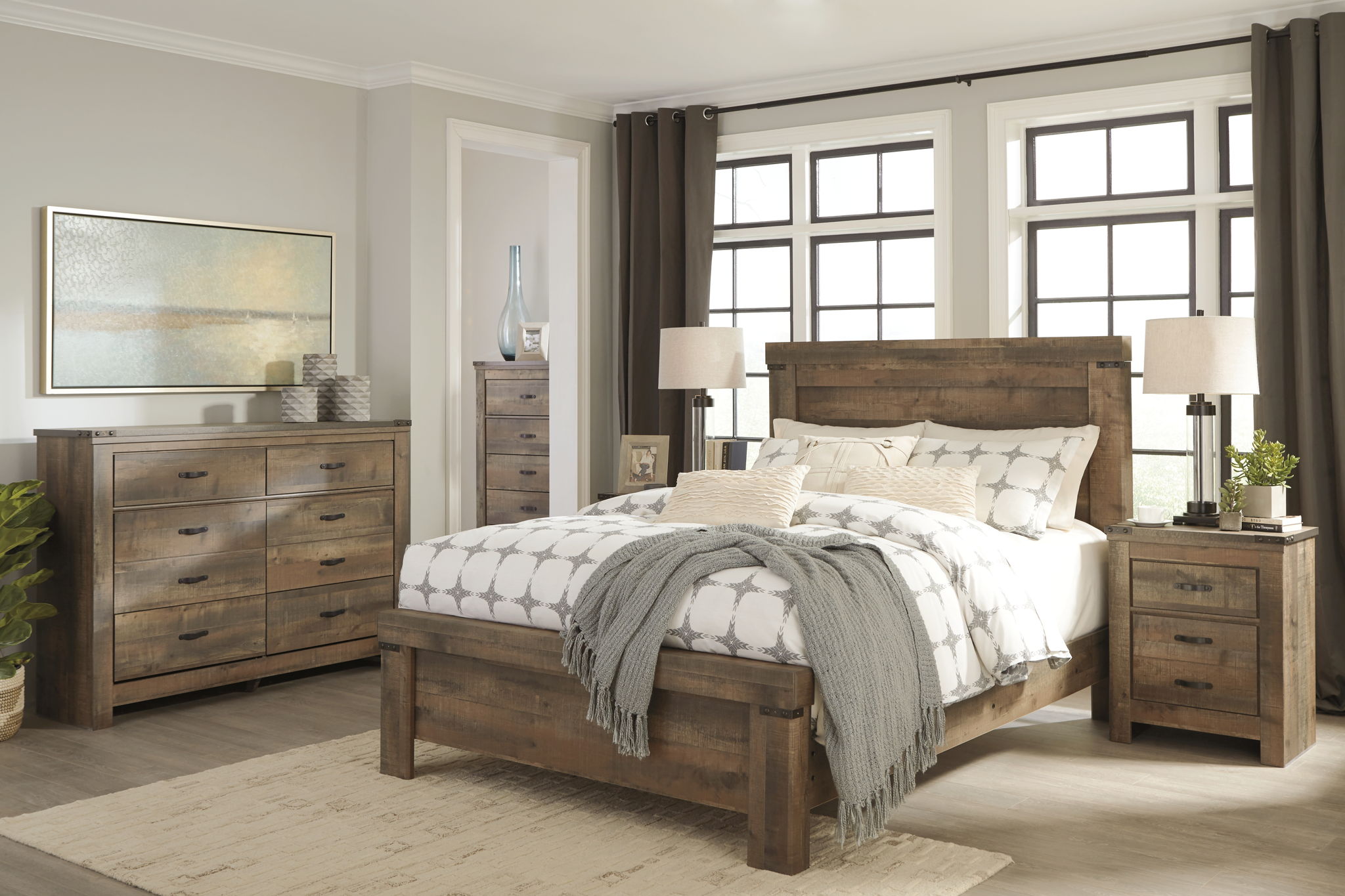 Trinell - Six Drawer Dresser - 61.34" x 15.98" x 42.99" - Brown Dark, alternate view 3 with engineered wood
