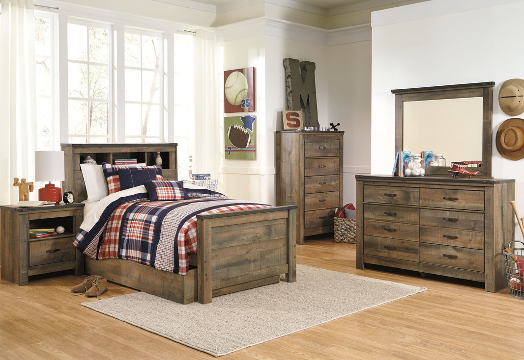 Trinell - Twin Bookcase Bed With 1 Large Storage Drawer - Brown, alternate view 2 with engineered wood