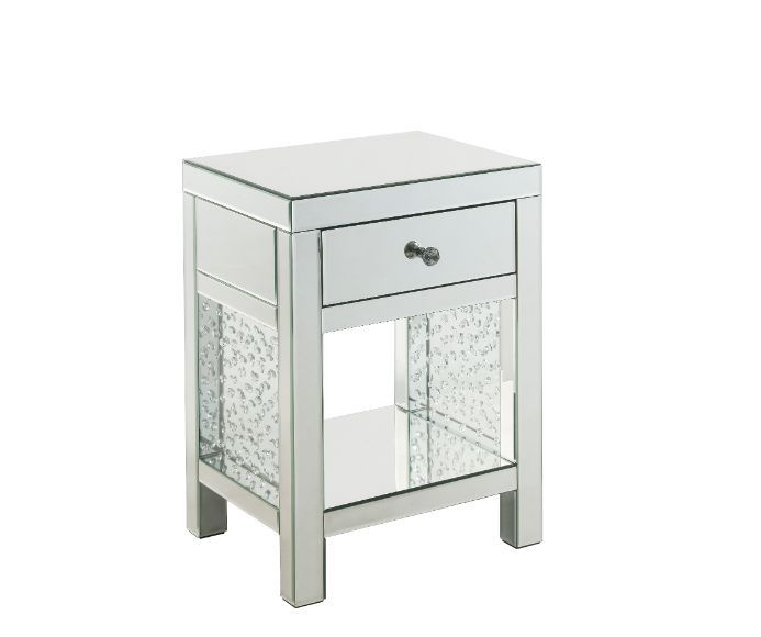 Nysa - 18" X 14" Accent Table - Mirrored & Faux Crystals, product view with glass