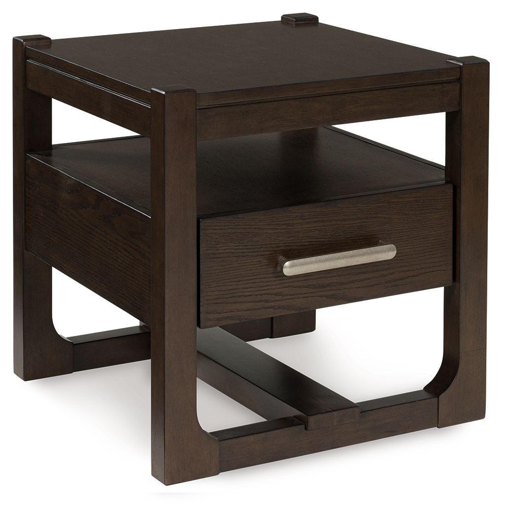 Breckington - Square End Table - Dark Brown, product view with wood construction