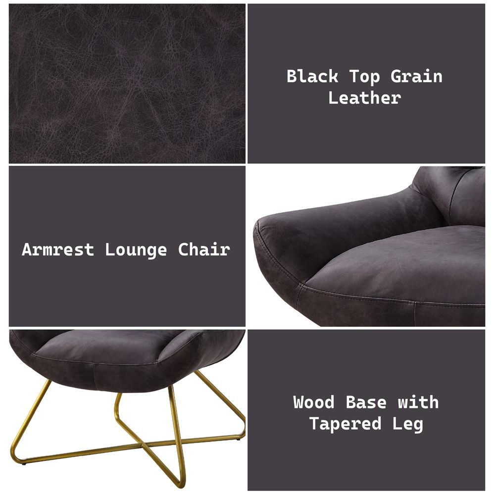 Dhalsim - Accent Chair - Antique Ebony Top Grain Leather, alternate view 4 with metal