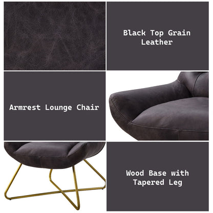 Dhalsim - Accent Chair - Antique Ebony Top Grain Leather, alternate view 4 with metal