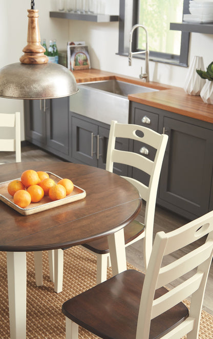 Woodanville - Round DRM Drop Leaf Table - Cream / Brown, alternate view 3 with engineered wood