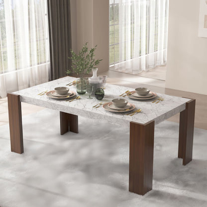 Hettie - Dining Table With Engineeed Stone Top - Engineered Stone Top & Brown, alternate view 4 with wood construction