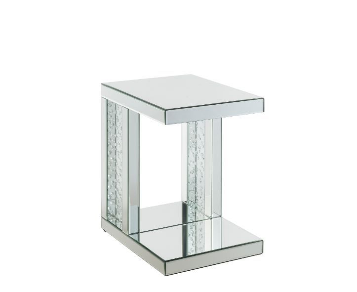 Nysa - 24" Accent Table - Mirrored & Faux Crystals Inlay, product view with wood construction