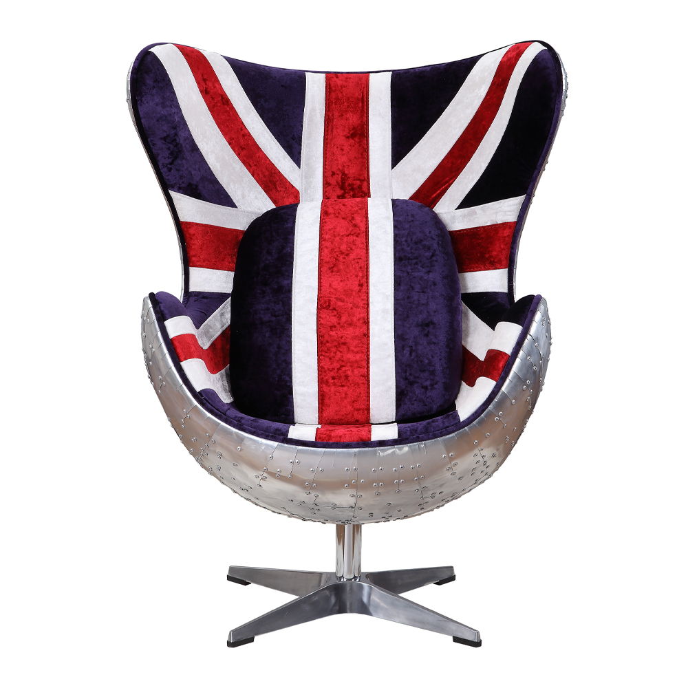 Brancaster - British Flag Accent Chair With Swivel - Pattern Fabric & Aluminum, alternate view 4 with wood construction