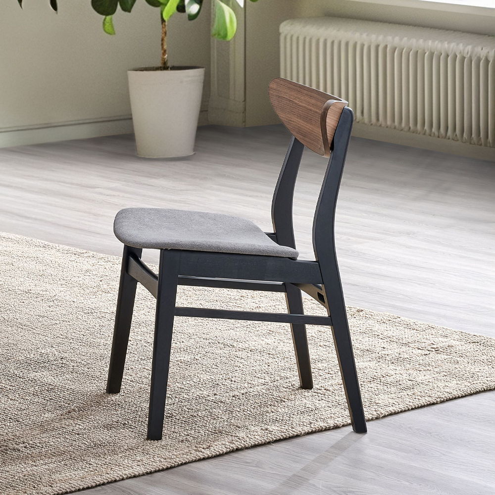 Rebi - Side Chair (Set of 2) - Gray Linen, Walnut & Black, alternate view 6 with wood construction