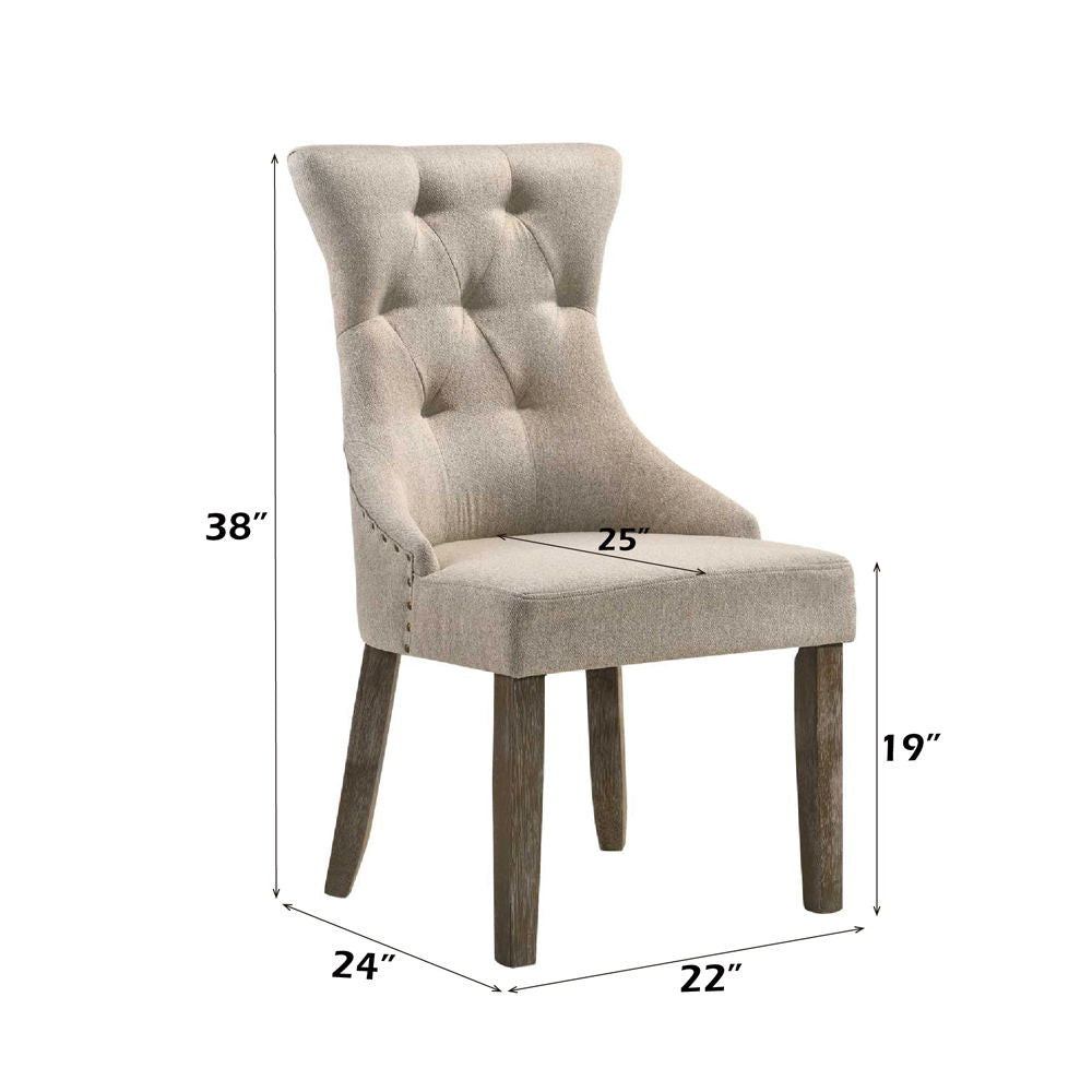 Gabrian - Side Chair (Set of 2) - Two-Tone Beige Fabric & Reclaimed Gray, alternate view 6 with wood construction