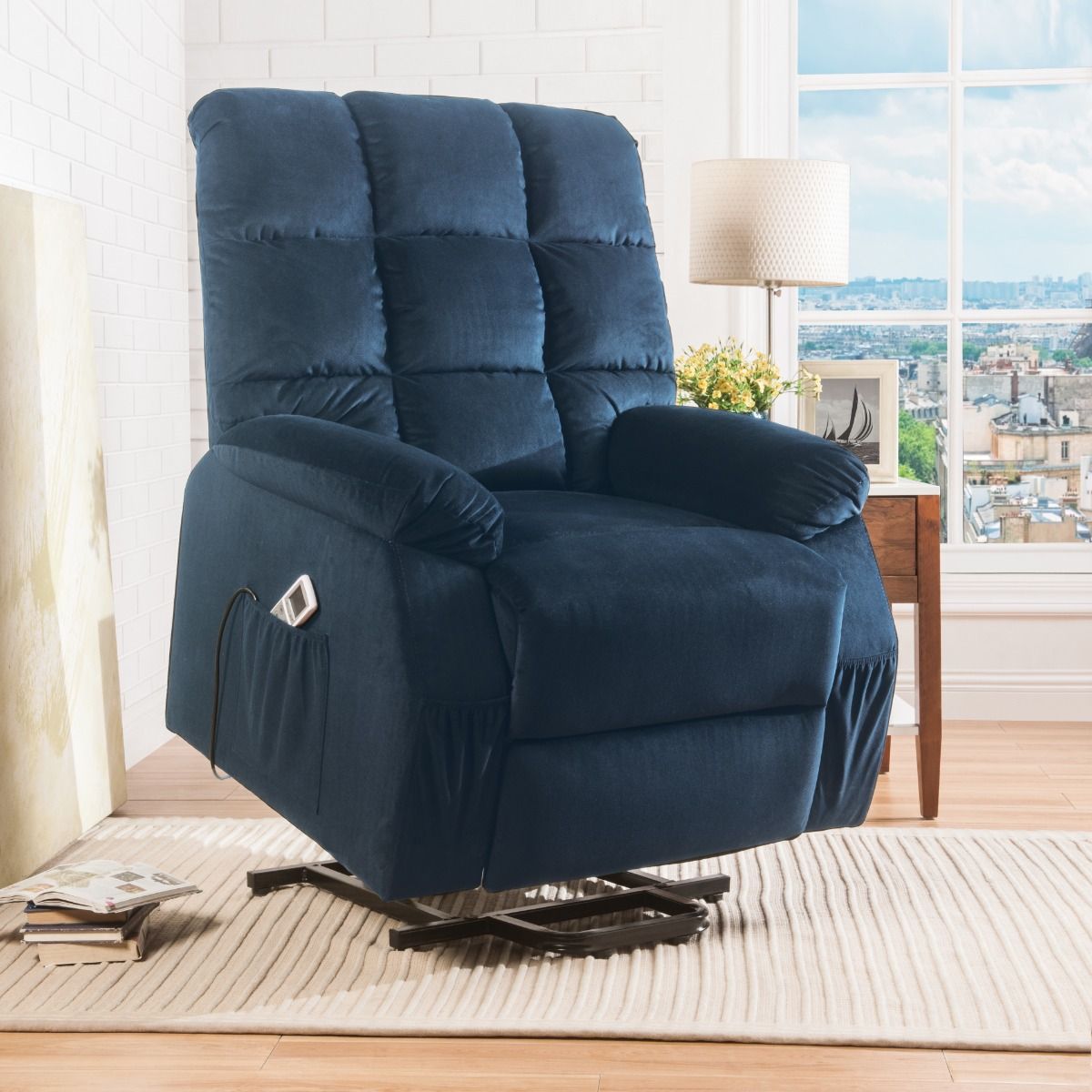 Ipompea - Recliner w/Power Lift & Massage, alternate view 6 with velvet upholstery