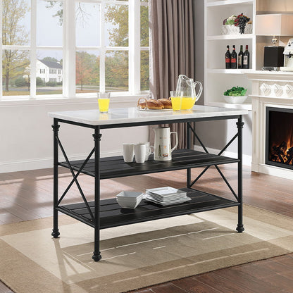 Brahm - Kitchen Island - White Marble Top & Gray, alternate view 3 with wood construction