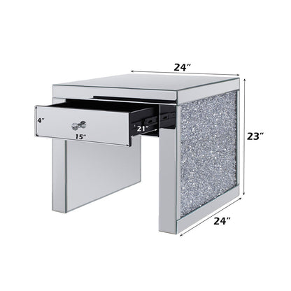 Noralie - 24" Square End Table - Mirrored & Faux Diamonds, alternate view 4 with wood construction