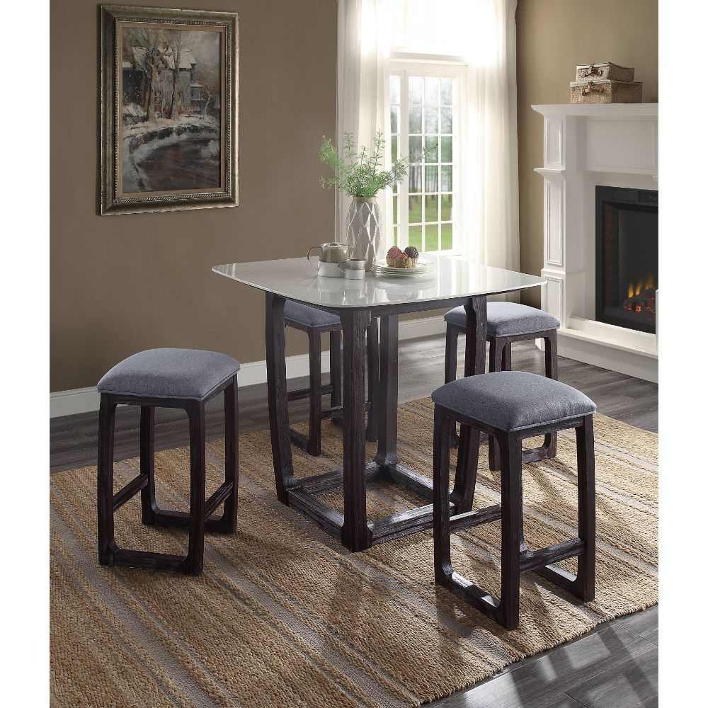 Razo - Counter Height Table With Marble Top - Marble Top & Weathered Espresso, product view with wood construction