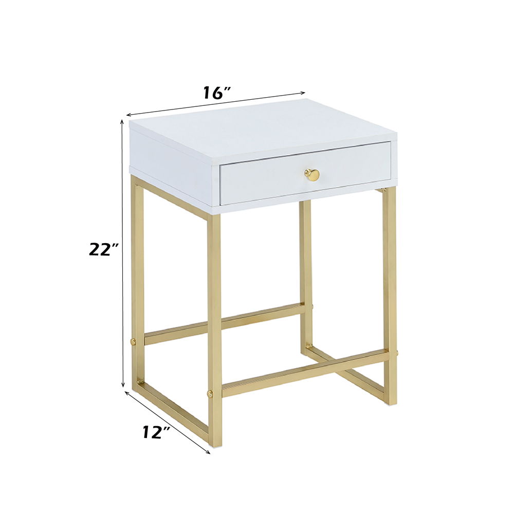 Coleen - Accent Table - White & Brass, alternate view 2 with metal