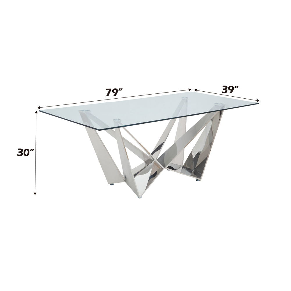 Dekel - Dining Table - Clear Glass Top & Stainless Steel, alternate view 5 with wood construction
