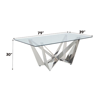 Dekel - Dining Table - Clear Glass Top & Stainless Steel, alternate view 5 with wood construction