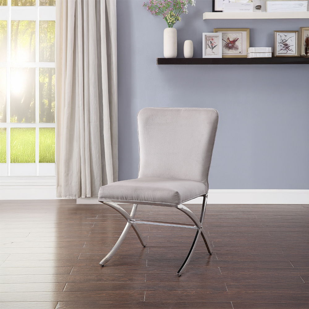 Daire - Side Chair (Set of 2) - Light Gray Velvet & Chrome, product view with metal