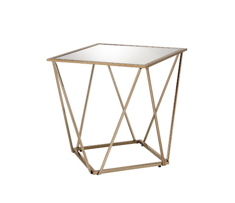 Fogya - End Table - Mirrored & Champagne Gold, product view with metal