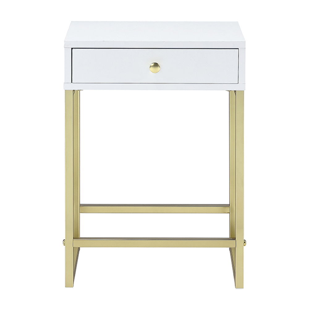 Coleen - Accent Table - White & Brass, alternate view 3 with metal