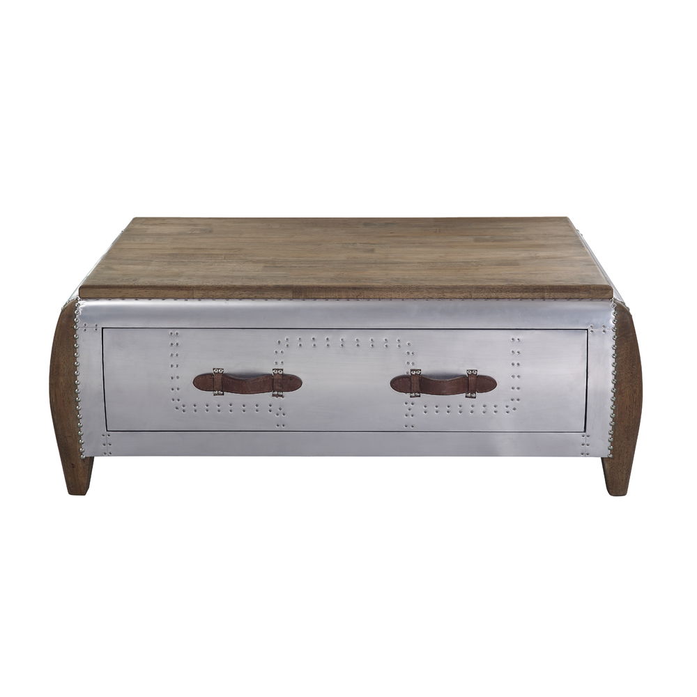 Brancaster - Coffee Table - Antique Oak & Aluminum, alternate view 5 with top-grain leather