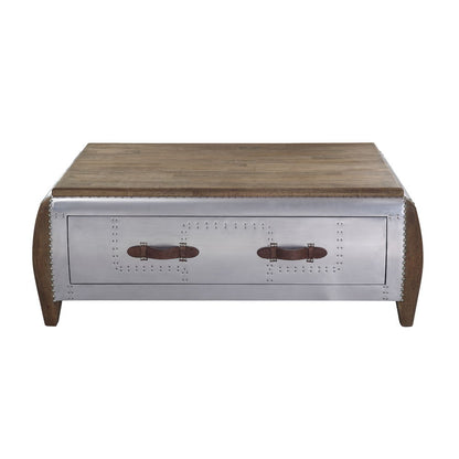 Brancaster - Coffee Table - Antique Oak & Aluminum, alternate view 5 with top-grain leather