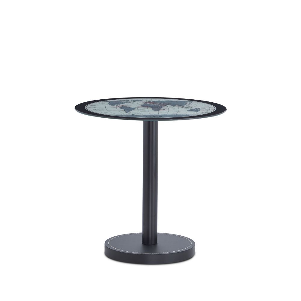 Boli - End Table - Black & Map Glass, product view with leather upholstery