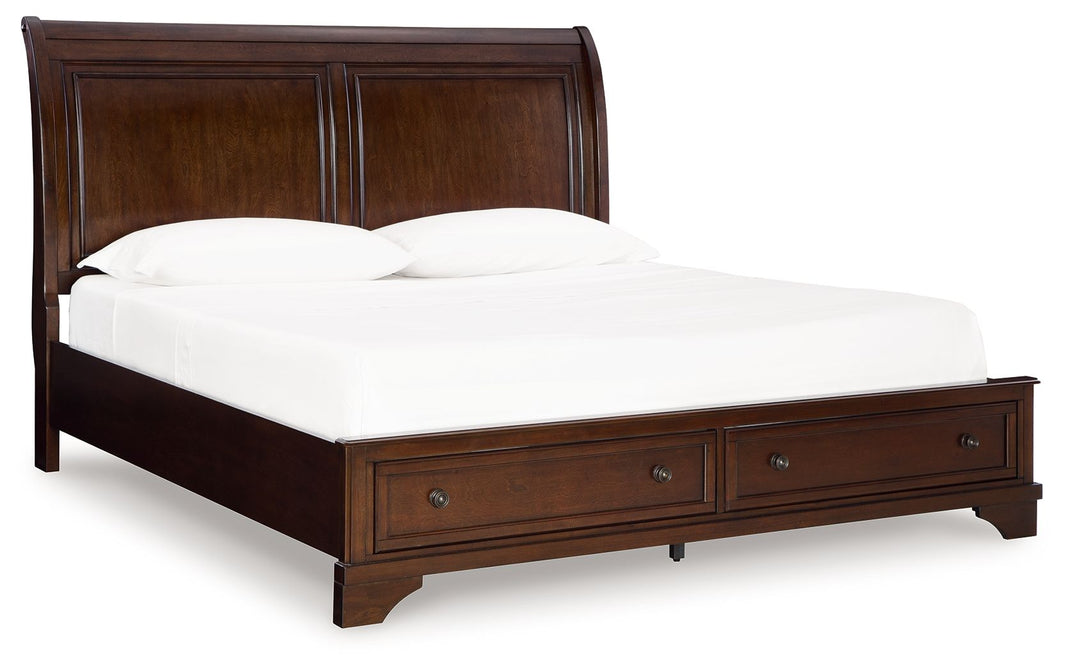 Trellington - King Sleigh Storage Bed - Brown, product view with wood construction